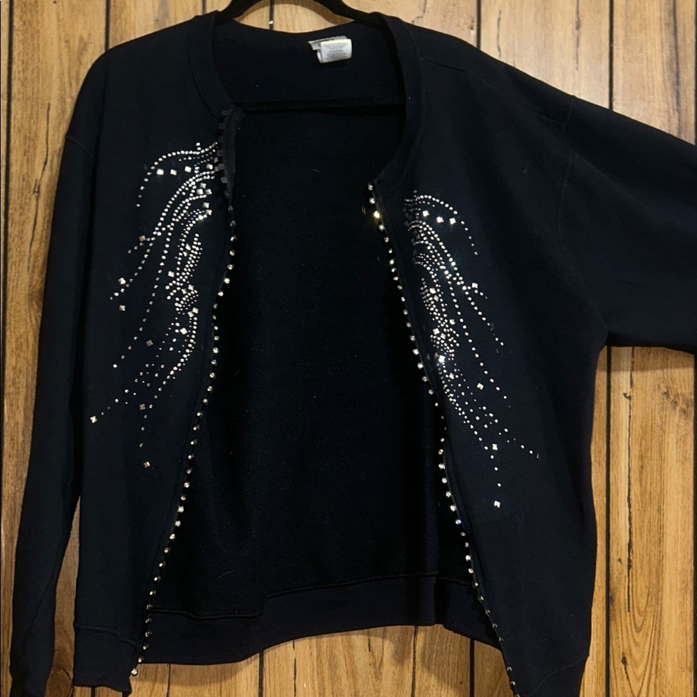 Bedazzled, angel wing Black Women's Sweater (zipper doesn’t work and no zipper)